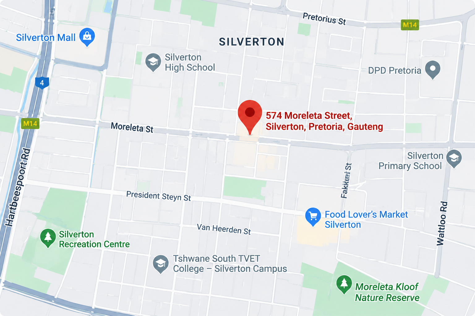 Map showing the OJB Auto Repairs location in Silverton, Pretoria