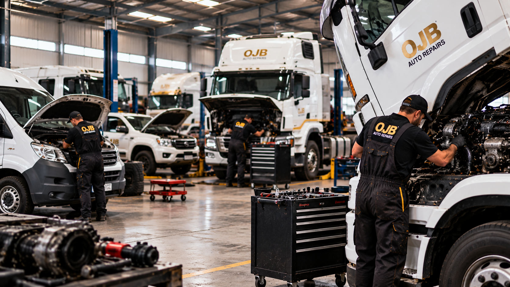 Fleet vehicles in the workshop