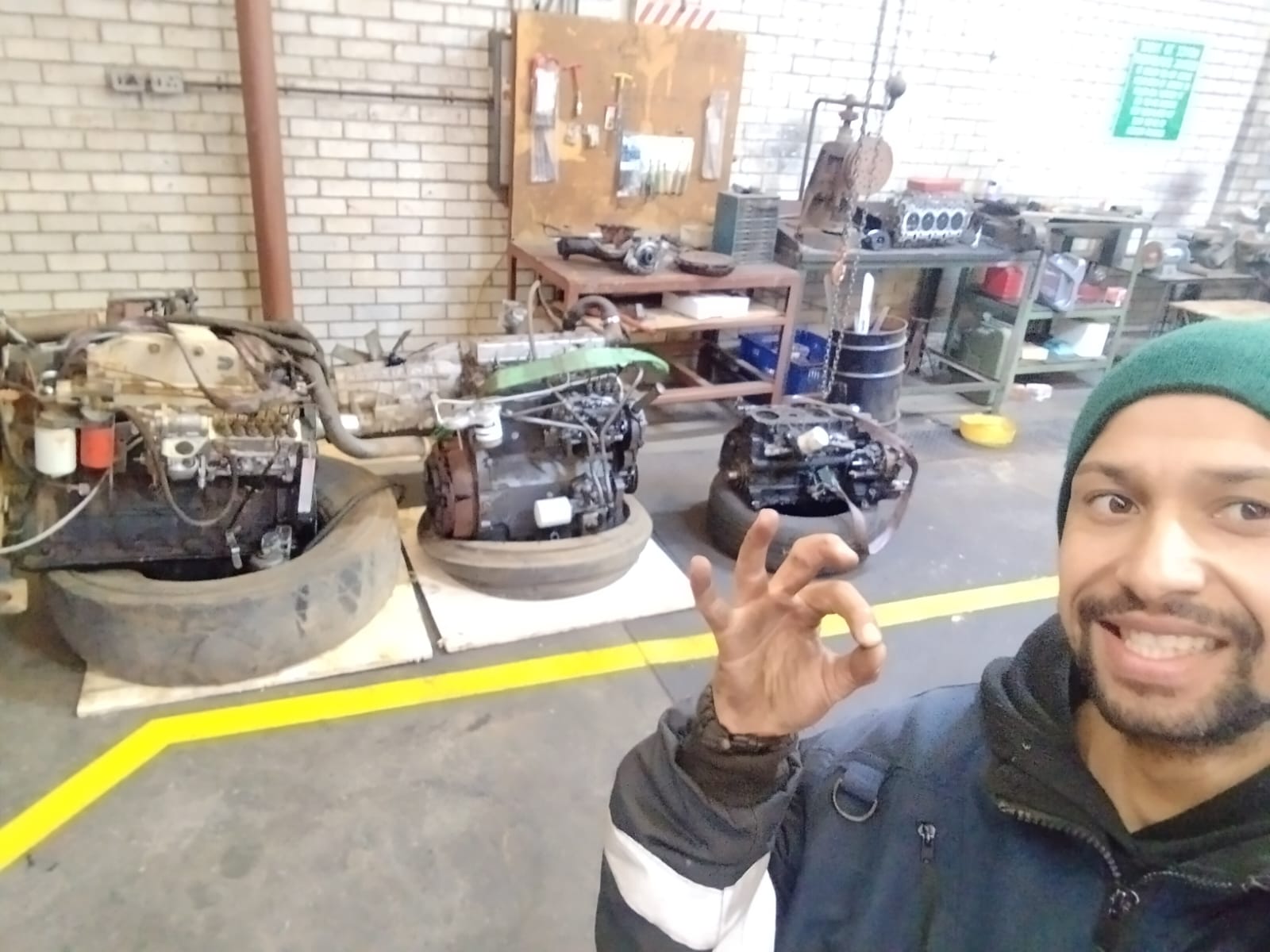 OJB Auto Repairs diesel mechanics and engine components in the workshop