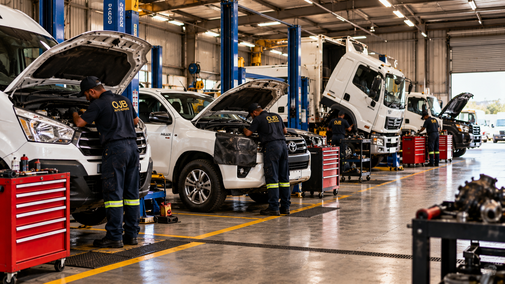 Fleet vehicles in the workshop